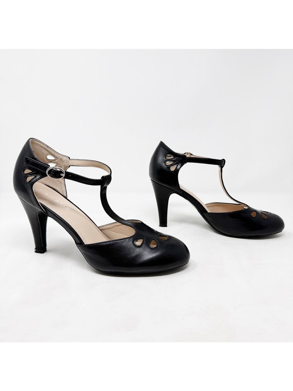 [Modcloth] J. Adams Black Vegan Leather Retro 20s T-Strap Round Toe Heels Size 9